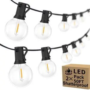 100ft 2-Pack Outdoor String Lights, G40 LED Globe Waterproof Patio Lights | 52 Shatterproof Edison Bulbs, Dimmable, Plug-In, Connectable, Commercial Hanging Lights for Porch Backyard Party Decor 100ft 2-Pack Outdoor String Lights, G40 LED Globe Waterproof Patio Lights | 52 Shatterproof Edison Bulbs, Dimmable, Plug-In, Connectable, Commercial Hanging Lights for Porch Backyard Party Decor