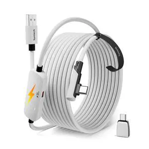 Link Cable with Charging 16FT Compatible with Oculus/Meta Quest 3S/3 Accessories, Quest2/Pro, Pico4, Next-Gen VR Cable with USB 3.0 A to C Adapter for SteamVR, Charge & Link Simultaneously Link Cable with Charging 16FT Compatible with Oculus/Meta Quest 3S/3 Accessories, Quest2/Pro, Pico4, Next-Gen VR Cable with USB 3.0 A to C Adapter for SteamVR, Charge & Link Simultaneously