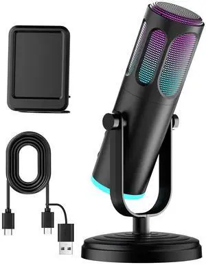 USB PC Microphone, Gaming Mic for Streaming, Podcast, Twitch, YouTube, Discord on Mac&Windows, Condenser Recording Microphone with Mute, Gain, Monitoring, Pop Filter, RGB Indicator-Black USB PC Microphone, Gaming Mic for Streaming, Podcast, Twitch, YouTube, Discord on Mac&Windows, Condenser Recording Microphone with Mute, Gain, Monitoring, Pop Filter, RGB Indicator-Black