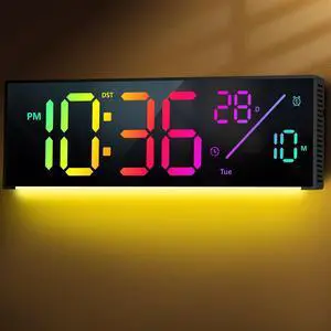 Digital Wall Clock, Large Display Digital Clock with 11 RGB Colors, Wall Clock with Night Light, Alarm Clock, Date, Week, Temp, DST for Living Room, Bedroom, Classroom Decor, Gift for Senior Mom Dad Digital Wall Clock, Large Display Digital Clock with 11 RGB Colors, Wall Clock with Night Light, Alarm Clock, Date, Week, Temp, DST for Living Room, Bedroom, Classroom Decor, Gift for Senior Mom Dad