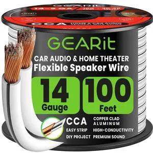 14 Gauge Speaker Wire 100 ft,Speaker Cable with Foot Markers & Polarity Markings,14 Gauge Wire for Car Audio & Home Theater Speakers,Audio Cable for DIY Installations,CCA(White) 14 Gauge Speaker Wire 100 ft,Speaker Cable with Foot Markers & Polarity Markings,14 Gauge Wire for Car Audio & Home Theater Speakers,Audio Cable for DIY Installations,CCA(White)