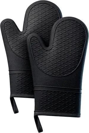 Heat Resistant Silicone Oven Mitts, Up to 500°F Protection for Baking & Grilling, 1 Pair (Black, Standard Thickness) Heat Resistant Silicone Oven Mitts, Up to 500°F Protection for Baking & Grilling, 1 Pair (Black, Standard Thickness)