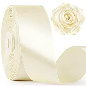 Ivory Satin Ribbon, 1-1/2 Inch, 50 Yards | Cream, Beige, Solid Polyester Fabric Ribbon for Roses Making, Gift Wrapping, Flower Bouquets, Wedding Decorations Ivory Satin Ribbon, 1-1/2 Inch, 50 Yards | Cream, Beige, Solid Polyester Fabric Ribbon for Roses Making, Gift Wrapping, Flower Bouquets, Wedding Decorations