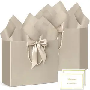 Champagne Gift Bags with Handles, 13", 2 Pack | With 2 Tissue Paper & 2 Cards, For Wedding, Bridal Shower, Birthday Party Champagne Gift Bags with Handles, 13", 2 Pack | With 2 Tissue Paper & 2 Cards, For Wedding, Bridal Shower, Birthday Party