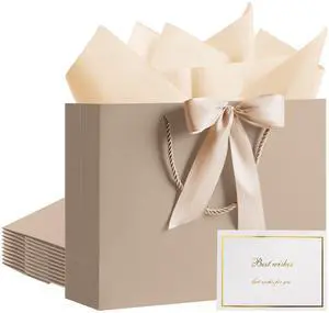 10 Set Medium Gift Bags with Handles (Champagne, 12.6x9.8x4.3 In) | 10 Luxury Gift Bags with 20 Tissue Paper and 10 Cards, Idea for Women Men Housewarming Bridal Shower Wedding Birthday 10 Set Medium Gift Bags with Handles (Champagne, 12.6x9.8x4.3 In) | 10 Luxury Gift Bags with 20 Tissue Paper and 10 Cards, Idea for Women Men Housewarming Bridal Shower Wedding Birthday