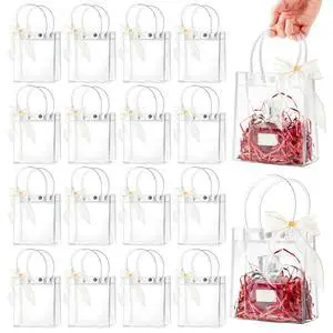 50 Pack 4.92" x 2.75" x 5.9" Clear Plastic Gift Bags with Handles | Reusable, With Ribbon, Bulk, For Party Favors, Weddings, Birthdays 50 Pack 4.92" x 2.75" x 5.9" Clear Plastic Gift Bags with Handles | Reusable, With Ribbon, Bulk, For Party Favors, Weddings, Birthdays