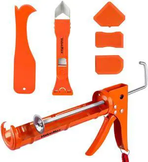 10OZ Caulk Gun kit with Caulk Remover Tool (Orange) | Smooth Silicone Caulking Gun, 10:1 Thrust Ratio, Sealant Finishing Tool Grout Scraper for Caulking/Filling/Sealing 10OZ Caulk Gun kit with Caulk Remover Tool (Orange) | Smooth Silicone Caulking Gun, 10:1 Thrust Ratio, Sealant Finishing Tool Grout Scraper for Caulking/Filling/Sealing
