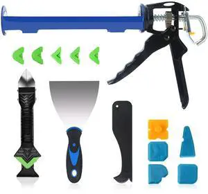 Caulk Gun Kit, Smooth Silicone Caulking Gun and Caulk Remover Tool, Sealant Finishing Tool Grout Scraper for Kitchen Bathroom Window Sink Joint, All in One with Gift Box Caulk Gun Kit, Smooth Silicone Caulking Gun and Caulk Remover Tool, Sealant Finishing Tool Grout Scraper for Kitchen Bathroom Window Sink Joint, All in One with Gift Box