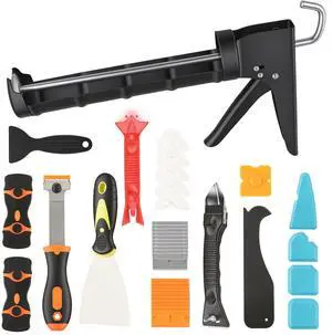 Caulk Gun Kit With Scraper Tools, 10 Oz, For Kitchen Bathroom | Drip-Free Caulk Gun, 360° Rotating Barrel, 15:1 Thrust Ratio, Plastic And Metal Scrapers, Pouch Included Caulk Gun Kit With Scraper Tools, 10 Oz, For Kitchen Bathroom | Drip-Free Caulk Gun, 360° Rotating Barrel, 15:1 Thrust Ratio, Plastic And Metal Scrapers, Pouch Included