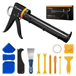 Caulk Gun Kit, Manual Caulking Gun with 11-in-1 Caulking Tool Set, Silicone Sealant Finishing Tools, Grout Scrapers & Shapers with Masking Tape for Bathroom, Kitchen, Window & Home Repair Caulk Gun Kit, Manual Caulking Gun with 11-in-1 Caulking Tool Set, Silicone Sealant Finishing Tools, Grout Scrapers & Shapers with Masking Tape for Bathroom, Kitchen, Window & Home Repair