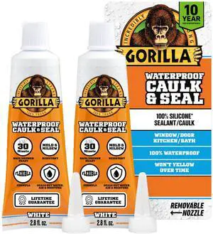 100% Silicone Caulk, Waterproof Sealant, 2.8oz Squeeze Tube, 2-Pack | 10 Year Mold Resistant, White Color, Suitable for Kitchen, Window, Bath, Marine, Door and More 100% Silicone Caulk, Waterproof Sealant, 2.8oz Squeeze Tube, 2-Pack | 10 Year Mold Resistant, White Color, Suitable for Kitchen, Window, Bath, Marine, Door and More