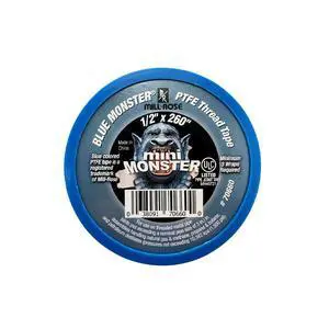 70660 Monster Roll PTFE Thread Seal Tape, 1/2-Inch x 260-Inch, Blue | Dense blue PTFE tape seals threaded plumbing connections; 1/2 in x 260 in roll suits water, air and general service. 70660 Monster Roll PTFE Thread Seal Tape, 1/2-Inch x 260-Inch, Blue | Dense blue PTFE tape seals threaded plumbing connections; 1/2 in x 260 in roll suits water, air and general service.