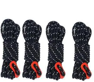 4Pack Duty Camping Rope - 4mm Outdoor Reflective Guy Lines with Tensioner Adjuster Strong Nylon Cord for Tent Tarp, Canopy Shelter, Camping, Hiking, Backpacking (Black) 4Pack Duty Camping Rope - 4mm Outdoor Reflective Guy Lines with Tensioner Adjuster Strong Nylon Cord for Tent Tarp, Canopy Shelter, Camping, Hiking, Backpacking (Black)