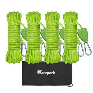 Camping Ropes Guy Line - Tie Down Ropes with Ratchet System, Pulley & Reinforced Metal Gear - Heavy Duty Adjustable Guy Lines for Canopy Tent, Quick Setup Strap (1/6 In Dia x 13.12 Ft)-4 Pack - Green Camping Ropes Guy Line - Tie Down Ropes with Ratchet System, Pulley & Reinforced Metal Gear - Heavy Duty Adjustable Guy Lines for Canopy Tent, Quick Setup Strap (1/6 In Dia x 13.12 Ft)-4 Pack - Green