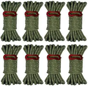 8 Pack 4mm Guy Lines, Total 104ft Ultralight Tent Cords with Aluminum Adjuster Tensioner, Tent Guy Lines for Tarps, Camping, Hiking(Olive Green,8 Packs) 8 Pack 4mm Guy Lines, Total 104ft Ultralight Tent Cords with Aluminum Adjuster Tensioner, Tent Guy Lines for Tarps, Camping, Hiking(Olive Green,8 Packs)