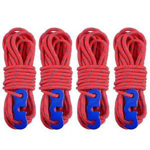 Reflective Cord Pack, Tent Guyline Rope High-Strength Lightweight 13ft per piece with Aluminum Cord Adjuster for Tying Down Tarps, Camping Tent, Outdoor Packaging (Red - 4 Pack - 3mm) Reflective Cord Pack, Tent Guyline Rope High-Strength Lightweight 13ft per piece with Aluminum Cord Adjuster for Tying Down Tarps, Camping Tent, Outdoor Packaging (Red - 4 Pack - 3mm)