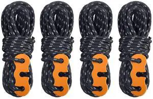 Reflective Guyline, Tent Cord Nylon Paracord Rope with Guyline Adjuster for Camping Tent, Outdoor Packaging (Black - 4 Pack) Reflective Guyline, Tent Cord Nylon Paracord Rope with Guyline Adjuster for Camping Tent, Outdoor Packaging (Black - 4 Pack)