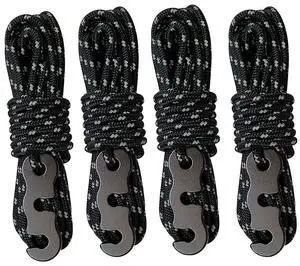 Tent Wind Ropes with Tensioners Cord Adjuster, 4pcs 13ft Reflective Rope for Camping, Hiking, Canopy Shelter, Outdoor Activity(Black) Tent Wind Ropes with Tensioners Cord Adjuster, 4pcs 13ft Reflective Rope for Camping, Hiking, Canopy Shelter, Outdoor Activity(Black)
