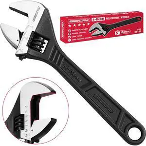 6-Inch Adjustable Wrench, Black Oxide Finish Wide Jaw Spanner with Inch/Metric Scale, Premium Drop Forged Steel for Automotive Plumbing and Household Repairs 6-Inch Adjustable Wrench, Black Oxide Finish Wide Jaw Spanner with Inch/Metric Scale, Premium Drop Forged Steel for Automotive Plumbing and Household Repairs