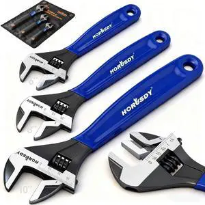 3-Piece Adjustable Wrench Set (6/8/10 in), Wide Jaw Black Oxide Finish, Cr-V Steel, Metric & SAE Scales, Adjustable Spanner Set for Home Garage Workshop 3-Piece Adjustable Wrench Set (6/8/10 in), Wide Jaw Black Oxide Finish, Cr-V Steel, Metric & SAE Scales, Adjustable Spanner Set for Home Garage Workshop