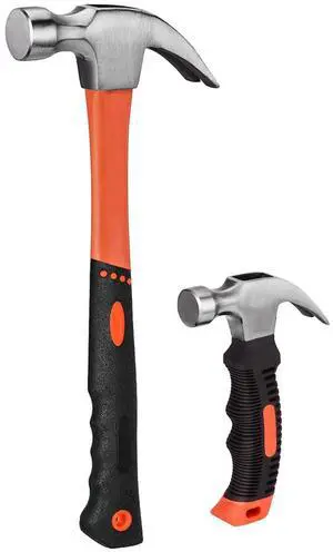 2 Piece Hammer Set,Soft Nonslip Handle & Heat Treated Head | Includes 1 Pack 8OZ Mini Stubby Claw Hammer & 1 Pack 16OZ Fiberglass General Purpose Claw Hammer,for House Repairs 2 Piece Hammer Set,Soft Nonslip Handle & Heat Treated Head | Includes 1 Pack 8OZ Mini Stubby Claw Hammer & 1 Pack 16OZ Fiberglass General Purpose Claw Hammer,for House Repairs
