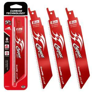 3-Pack Carbide Reciprocating Saw Blades, 6" 8 TPI for Thick Metal | Carbide Teeth Cut Cast Iron, Alloy Steel, Stainless Steel, Rebar and Car Beams; 1/2" Shank Fits Most Reciprocating Saws 3-Pack Carbide Reciprocating Saw Blades, 6" 8 TPI for Thick Metal | Carbide Teeth Cut Cast Iron, Alloy Steel, Stainless Steel, Rebar and Car Beams; 1/2" Shank Fits Most Reciprocating Saws