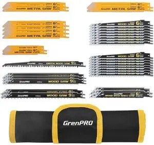 34Pcs Reciprocating Saw Blade Set with Organizer Pouch | Includes Two 6-12 TPI Blades for Wood With Nails, Plus Wood, Metal and Pruning Blades; Fits Most Reciprocating Saws 34Pcs Reciprocating Saw Blade Set with Organizer Pouch | Includes Two 6-12 TPI Blades for Wood With Nails, Plus Wood, Metal and Pruning Blades; Fits Most Reciprocating Saws