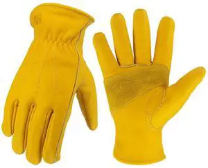 Leather Work Gloves for Men & Women, Gardening Gloves, Reinforced Durable Cowhide Work Gloves, Puncture & Cut Resistant (Medium) Leather Work Gloves for Men & Women, Gardening Gloves, Reinforced Durable Cowhide Work Gloves, Puncture & Cut Resistant (Medium)