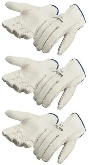Large Cowhide Leather Work Gloves with Keystone Thumb, 3 Pack | Driver Safety Gloves, For Men or Women, Truck Driving, Construction, Welding, Gardening Large Cowhide Leather Work Gloves with Keystone Thumb, 3 Pack | Driver Safety Gloves, For Men or Women, Truck Driving, Construction, Welding, Gardening