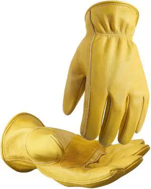 Cowhide Leather Gardening Work Gloves for Men 1 Pair Golden L | Reinforced Durable Gloves, Puncture & Cut Resistant, Ideal for Construction, Chainsaw, Farm, Welding, Men & Women Cowhide Leather Gardening Work Gloves for Men 1 Pair Golden L | Reinforced Durable Gloves, Puncture & Cut Resistant, Ideal for Construction, Chainsaw, Farm, Welding, Men & Women