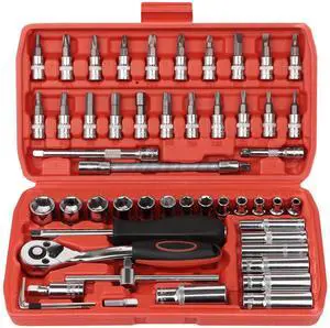 53 Pieces 1/4 inch Drive Socket Ratchet Wrench Set with 72 Tooth Reversible Ratchet, with Bit Socket Set and Extension Bar for Auto Repairing and Household, with Storage Case 53 Pieces 1/4 inch Drive Socket Ratchet Wrench Set with 72 Tooth Reversible Ratchet, with Bit Socket Set and Extension Bar for Auto Repairing and Household, with Storage Case