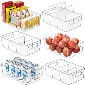 6-Pack Pantry Organizers and Storage, Clear Fridge Organizer Bins | Clear stackable plastic bins with removable dividers for packets, snacks, pouches and spices in pantry, fridge or freezer. 6-Pack Pantry Organizers and Storage, Clear Fridge Organizer Bins | Clear stackable plastic bins with removable dividers for packets, snacks, pouches and spices in pantry, fridge or freezer.