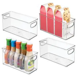 Slim Clear Plastic Stackable Storage Bin, Tall Narrow, 4-Pack | Kitchen or Pantry Organizer Slim Clear Plastic Stackable Storage Bin, Tall Narrow, 4-Pack | Kitchen or Pantry Organizer