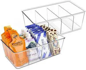 Pantry Organization and Storage Bins with Dividers Kitchen Organizer 2 Pack | Clear Refrigerator Organization Bin for Food, Snacks, Packets Pouches, Spice Packet, Fridge Cabinet Plastic Holder Pantry Organization and Storage Bins with Dividers Kitchen Organizer 2 Pack | Clear Refrigerator Organization Bin for Food, Snacks, Packets Pouches, Spice Packet, Fridge Cabinet Plastic Holder