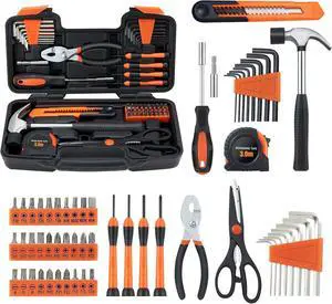 Household Tool Set, Orange Hand Kit with Storage Case, 58-Piece | All Purpose Hand Tool Kit, General Small Tool Kit, for Home Garage, Office, College Dorm, Daily DIY Repairs, Household Use Household Tool Set, Orange Hand Kit with Storage Case, 58-Piece | All Purpose Hand Tool Kit, General Small Tool Kit, for Home Garage, Office, College Dorm, Daily DIY Repairs, Household Use