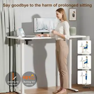 55 Inch Large Electric Standing Desk,Sit to Stand Up, Heights Adjustable, Work Home Office Computer Table for Study, Walking Pad, Writing, and Games, Wooden Desktop Desks, White 55 Inch Large Electric Standing Desk,Sit to Stand Up, Heights Adjustable, Work Home Office Computer Table for Study, Walking Pad, Writing, and Games, Wooden Desktop Desks, White