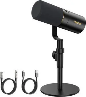 TONOR Dynamic Podcast Microphone, XLR/USB Mic for Recording, Streaming, XLR Cardioid Studio Mic with Quick Mute, 3.5mm Jack, Volume Control, 200 cm/78inch Cable, with Desktop Stand, Black, TD520 TONOR Dynamic Podcast Microphone, XLR/USB Mic for Recording, Streaming, XLR Cardioid Studio Mic with Quick Mute, 3.5mm Jack, Volume Control, 200 cm/78inch Cable, with Desktop Stand, Black, TD520