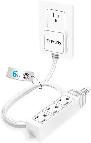 Flat Plug Extension Cord, 6 FT 3 Prong Outlet Strip, 3 Grounded Outlets for Home Office and Travel, 13A/1625W, ETL Listed Flat Plug Extension Cord, 6 FT 3 Prong Outlet Strip, 3 Grounded Outlets for Home Office and Travel, 13A/1625W, ETL Listed