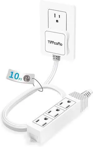 Flat Plug Outlet Strip, 10 Feet Extension Cord 3 Prong, 3 Grounded Outlets with Mounting Holes, 13A/1625W, 16 AWG Flat Plug Outlet Strip, 10 Feet Extension Cord 3 Prong, 3 Grounded Outlets with Mounting Holes, 13A/1625W, 16 AWG