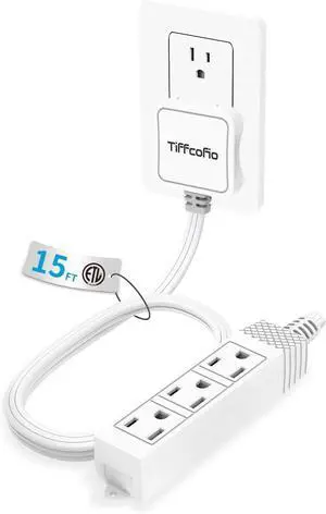Flat Plug Outlet Strip, 15 Feet Extension Cord 3 Prong, 3 Grounded Outlets with Mounting Holes, 13A/1625W, 16 AWG Flat Plug Outlet Strip, 15 Feet Extension Cord 3 Prong, 3 Grounded Outlets with Mounting Holes, 13A/1625W, 16 AWG