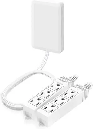 Flat Plug Outlet Strip, 6 Feet Extension Cord 3 Prong, 3 Grounded Outlets with Mounting Holes, 13A/1625W, 16 AWG (Twin Outlets with Cover) Flat Plug Outlet Strip, 6 Feet Extension Cord 3 Prong, 3 Grounded Outlets with Mounting Holes, 13A/1625W, 16 AWG (Twin Outlets with Cover)