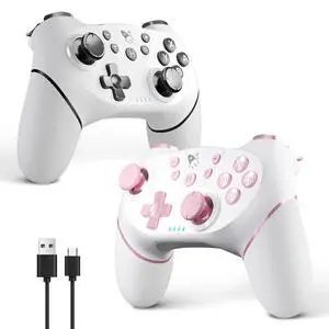 AceGamer Wireless Pro Controller for Nintendo Switch/Lite/OLED/Switch 2/PC, 2 pack, Hall Effect Joystick for Switch 2 Pro Controller with Wake-Up/Dual Vibration/Turbo/Ergonomic ! (White and Pink) AceGamer Wireless Pro Controller for Nintendo Switch/Lite/OLED/Switch 2/PC, 2 pack, Hall Effect Joystick for Switch 2 Pro Controller with Wake-Up/Dual Vibration/Turbo/Ergonomic ! (White and Pink)