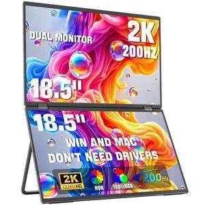 18.5" Dual Portable Monitor 2K 200Hz 100% sRGB - Foldable & Stackable Design with 315° Screen Adjustment & 180° Stand | DP/USB-C/HDMI, Second Monitor for Laptop, Mac, Windows 18.5" Dual Portable Monitor 2K 200Hz 100% sRGB - Foldable & Stackable Design with 315° Screen Adjustment & 180° Stand | DP/USB-C/HDMI, Second Monitor for Laptop, Mac, Windows