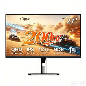 27" QHD 200Hz Gaming Monitor, 2560x1440 Fast IPS, 1ms GTG, HDR, 128% sRGB, FreeSync/G-Sync, Compatible with 200Hz/165Hz/144Hz/120Hz/100Hz 27" QHD 200Hz Gaming Monitor, 2560x1440 Fast IPS, 1ms GTG, HDR, 128% sRGB, FreeSync/G-Sync, Compatible with 200Hz/165Hz/144Hz/120Hz/100Hz