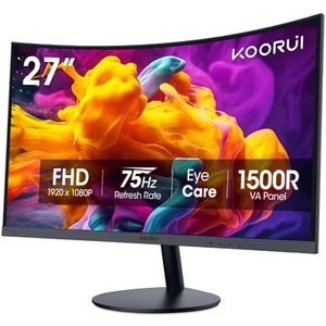 27" Curved Computer Monitor, FHD 1080P 75Hz VA 1500R, 99% sRGB, TÜV Eye Care, HDMI & VGA, Tilt Adjustable, Backward Compatible with 60Hz 27" Curved Computer Monitor, FHD 1080P 75Hz VA 1500R, 99% sRGB, TÜV Eye Care, HDMI & VGA, Tilt Adjustable, Backward Compatible with 60Hz