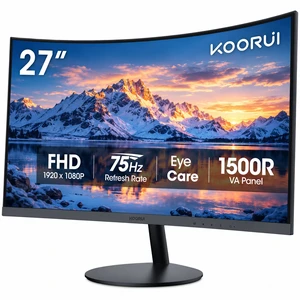 27" 1500R Curved Monitor, FHD 1080P 75Hz VA, 99% sRGB, TÜV Eye Care, HDMI & VGA, Tilt Adjustable, Works with 60Hz 27" 1500R Curved Monitor, FHD 1080P 75Hz VA, 99% sRGB, TÜV Eye Care, HDMI & VGA, Tilt Adjustable, Works with 60Hz