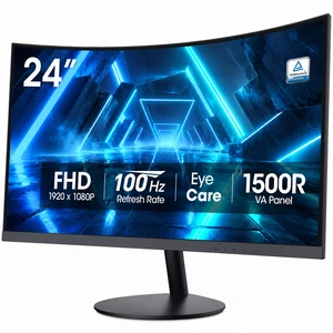24" Curved Computer Monitor FHD 100Hz VA 1500R, 1920x1080 99% sRGB, Adaptive Sync, Compatible with 75Hz/60Hz, HDMI & VGA, TÜV Eye Care, Tilt Adjustable 24" Curved Computer Monitor FHD 100Hz VA 1500R, 1920x1080 99% sRGB, Adaptive Sync, Compatible with 75Hz/60Hz, HDMI & VGA, TÜV Eye Care, Tilt Adjustable