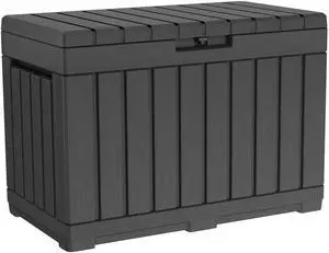 Keter Kentwood 50 Gallon Resin Deck Box-Organization and Storage for Patio Cushions, Throw Pillows and Garden Tools, Dark Grey Keter Kentwood 50 Gallon Resin Deck Box-Organization and Storage for Patio Cushions, Throw Pillows and Garden Tools, Dark Grey