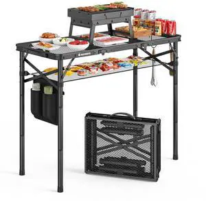 Raynesys Tri-fold Camping Table, 3 Heights Adjustable Grill Table with Storage Bag, Aluminum Frame Folding Tables, Portable Handle for Outdoor Camping Picnic Cooking BBQ, 35.43"x15.75", Black Raynesys Tri-fold Camping Table, 3 Heights Adjustable Grill Table with Storage Bag, Aluminum Frame Folding Tables, Portable Handle for Outdoor Camping Picnic Cooking BBQ, 35.43"x15.75", Black