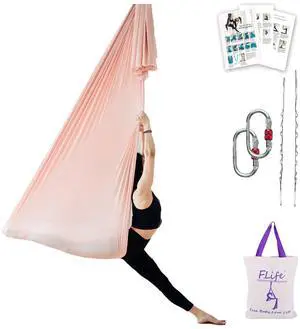 F.Life Aerial Yoga Hammock 6.5 yards Premium Aerial Sling Silk Fabric Yoga Swing for Antigravity Inversion Include Daisy Chain,Carabiner and Pose Guide (Champagne) F.Life Aerial Yoga Hammock 6.5 yards Premium Aerial Sling Silk Fabric Yoga Swing for Antigravity Inversion Include Daisy Chain,Carabiner and Pose Guide (Champagne)